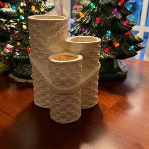 Vintage White Ceramic 3 in 1 Basket Weave and Rope Motif Vase, Made in Japan